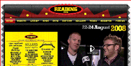 Picture of the web site for the 2008 Reading festival